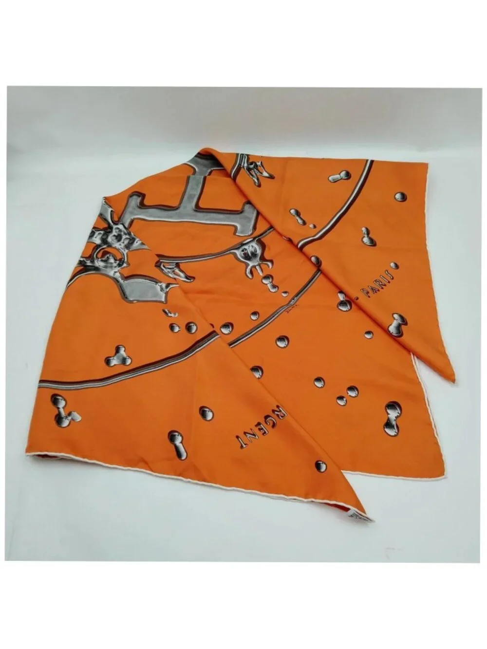 Hermès Paris Vive Argent Orange Silk Carré Scarf 90 Luxury Designer Authentic